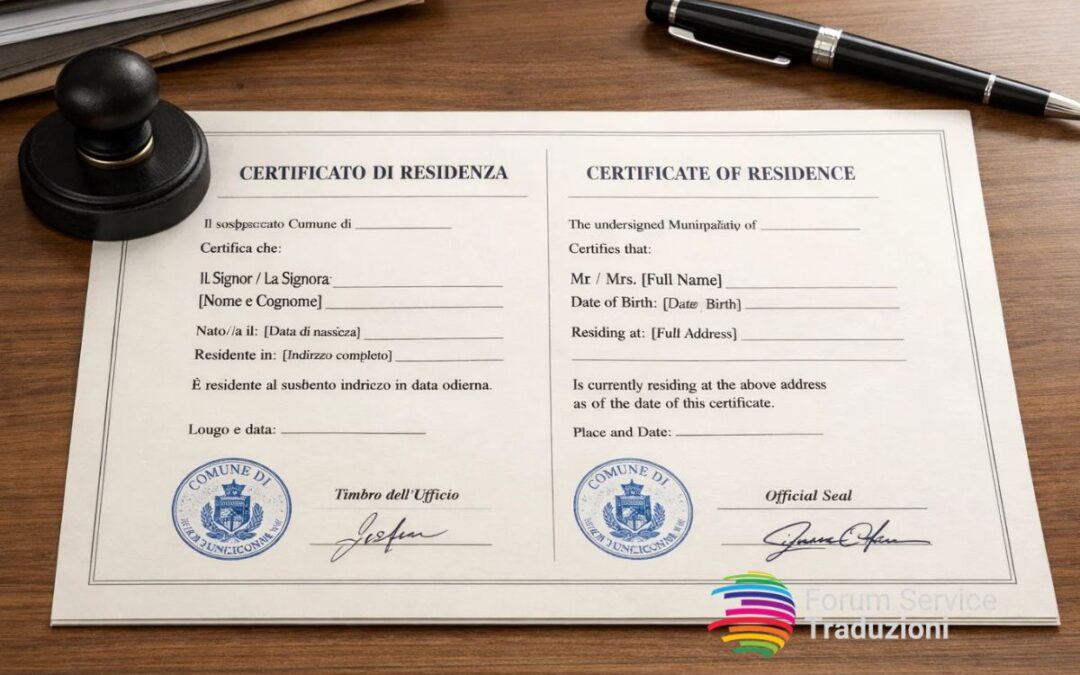 Certificato di residenza: traduzione certificata