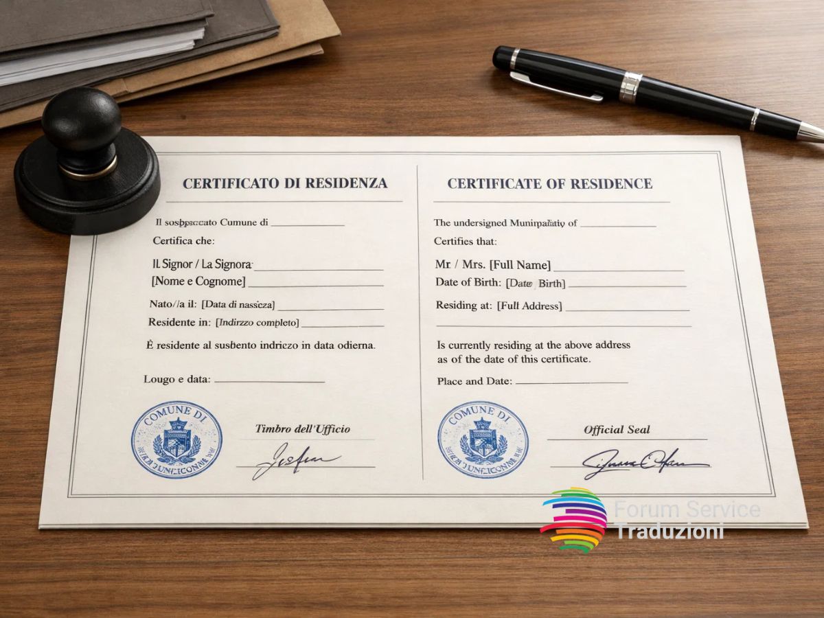 Traduzione certificata certificato di residenza
