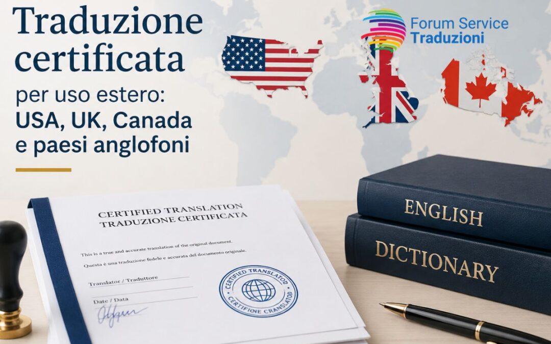 Traduzione certificata per uso estero: USA, UK, Canada e paesi anglofoni